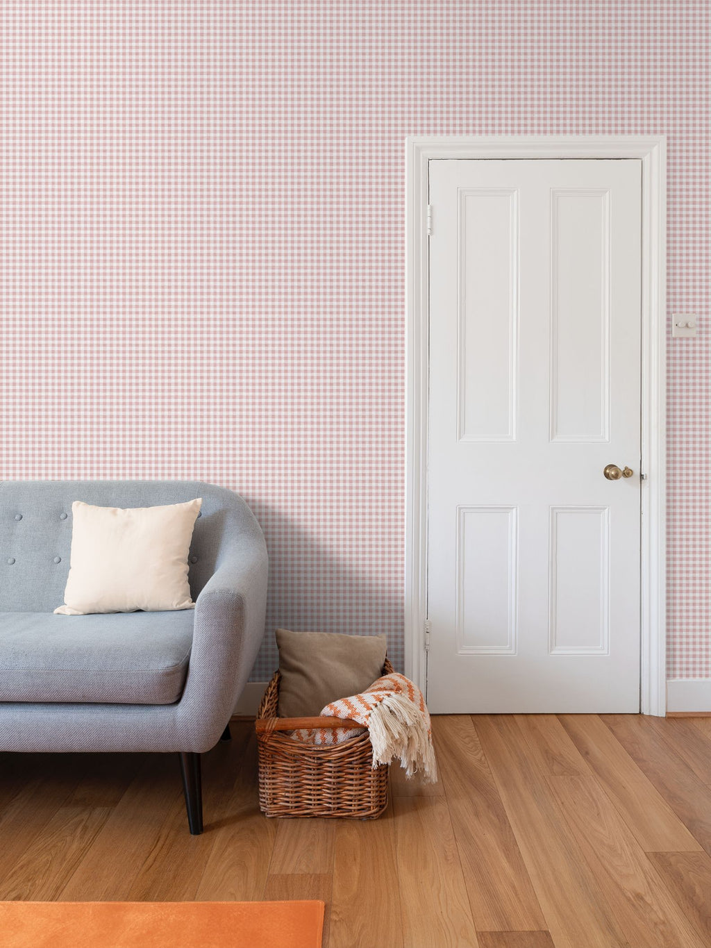 Austen Gingham Small Check Wallpaper – Powder Pink by Kevin Francis Design | Luxury Area Rugs & Home Decor