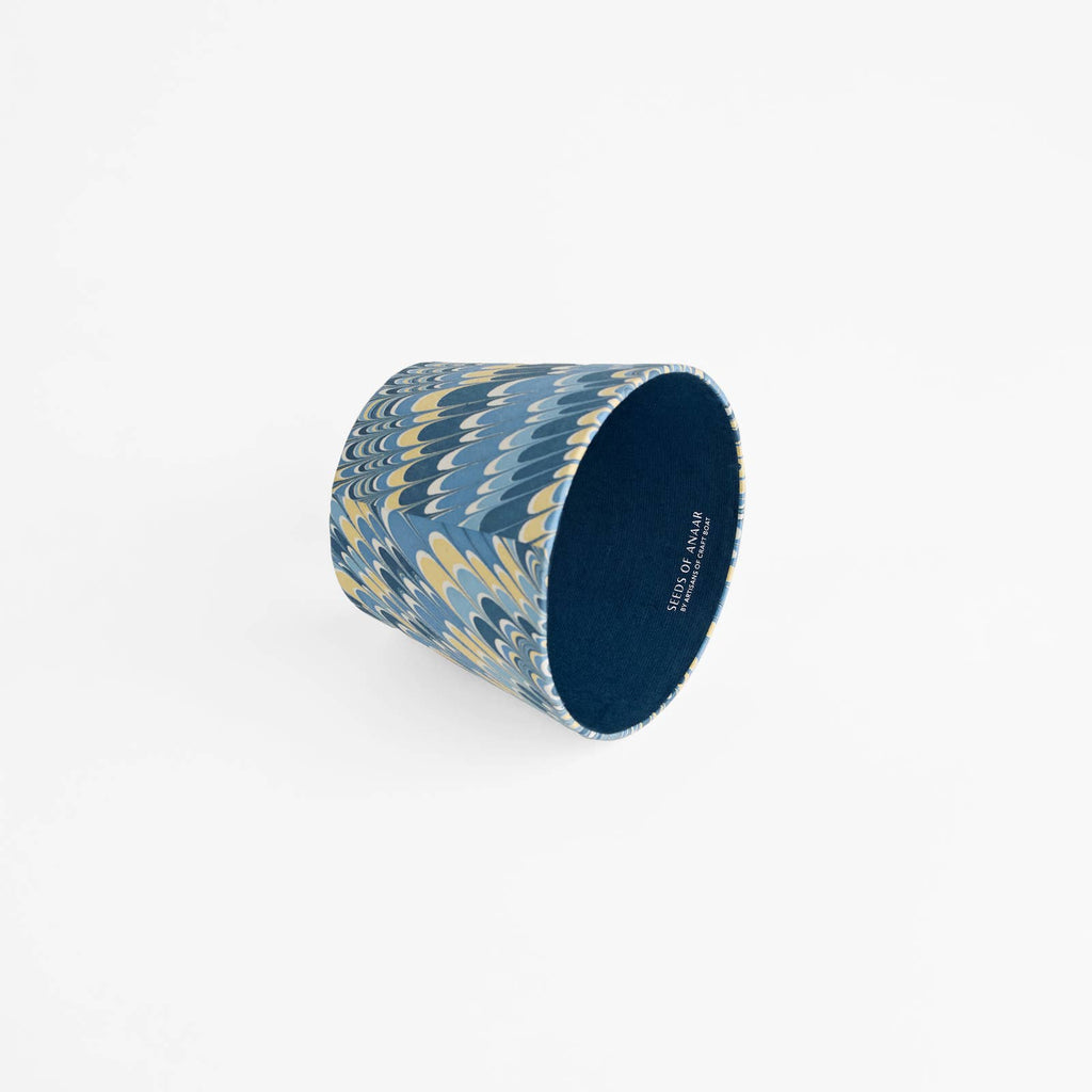 Blue Yellow Mountain hand-marbled paper Poldina lamp shade cover by Kevin Francis Design