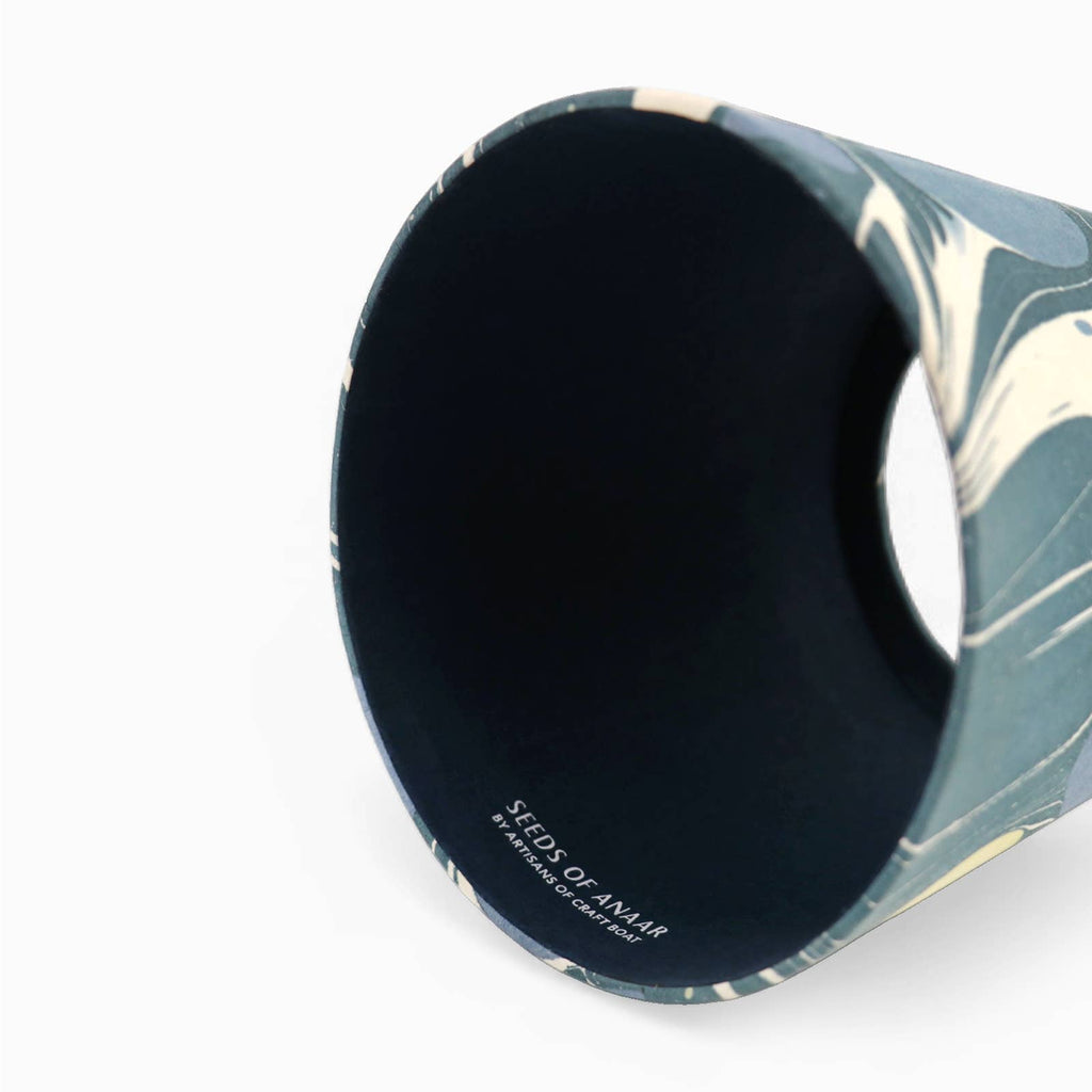 Blue Yellow Pebble hand-marbled paper Poldina lamp shade cover by Kevin Francis Design