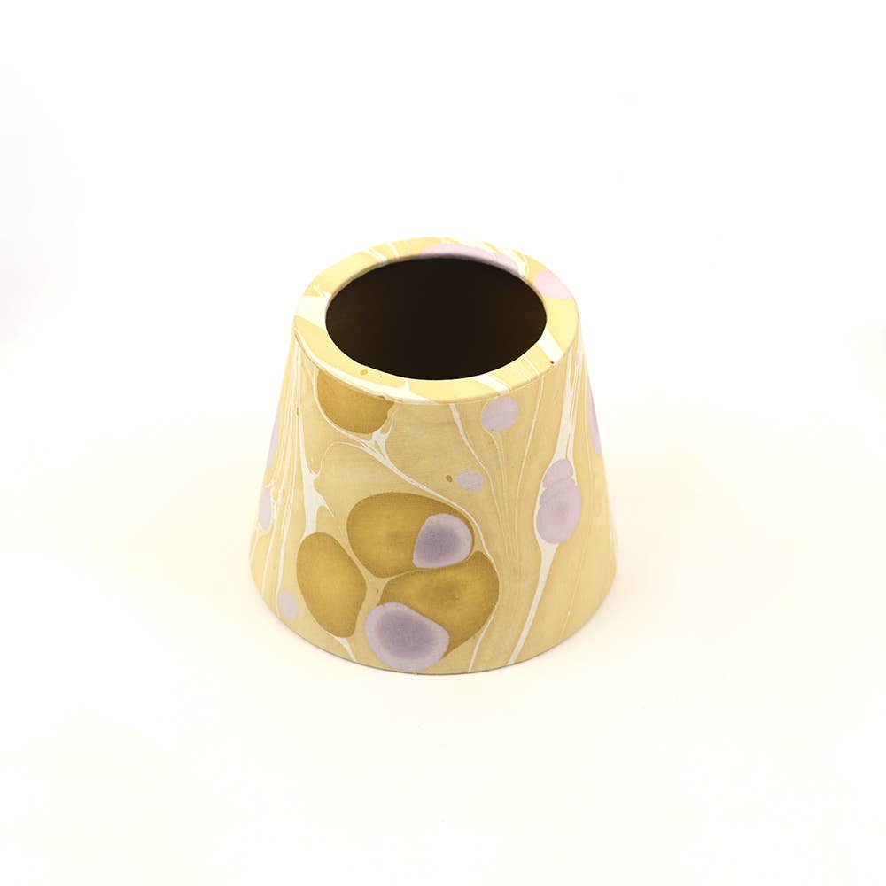 Canary Lilac Pebble hand-marbled paper Poldina lamp shade cover by Kevin Francis Design