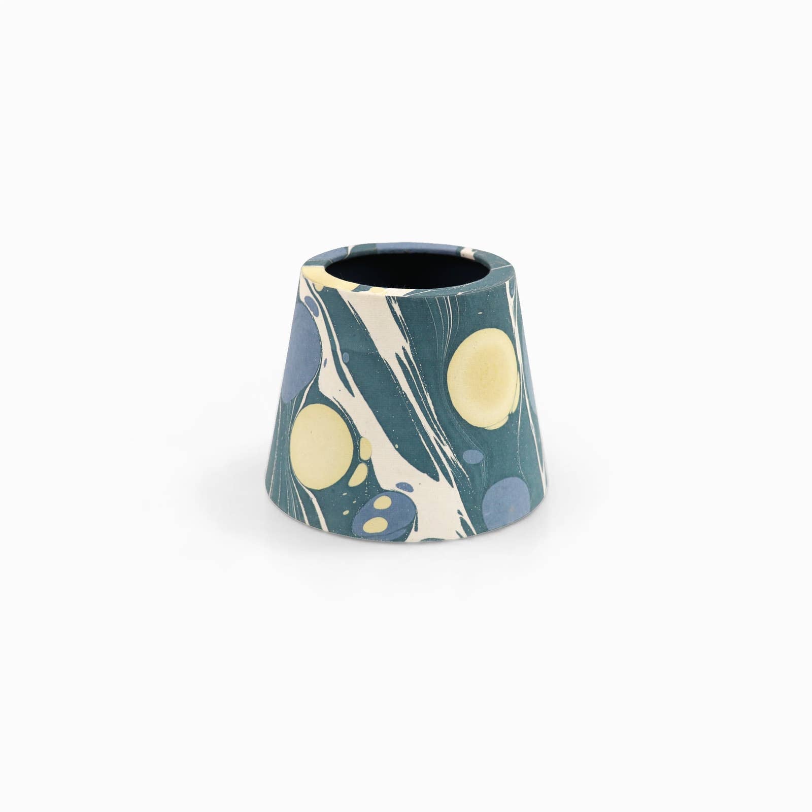Blue Yellow Pebble hand-marbled paper Poldina lamp shade cover by Kevin Francis Design
