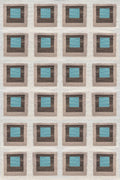Color Study handwoven wool flatweave rug with brown and neutral squares, crafted by Kevin Francis Design.