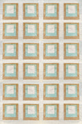 Color Study handwoven wool flatweave rug by Kevin Francis Design featuring a modern Bauhaus-inspired silver and gray pattern.