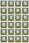 Green Color Study Handwoven Wool Flatweave Rug by Kevin Francis Design showing squares in a 4x6 foot size.
