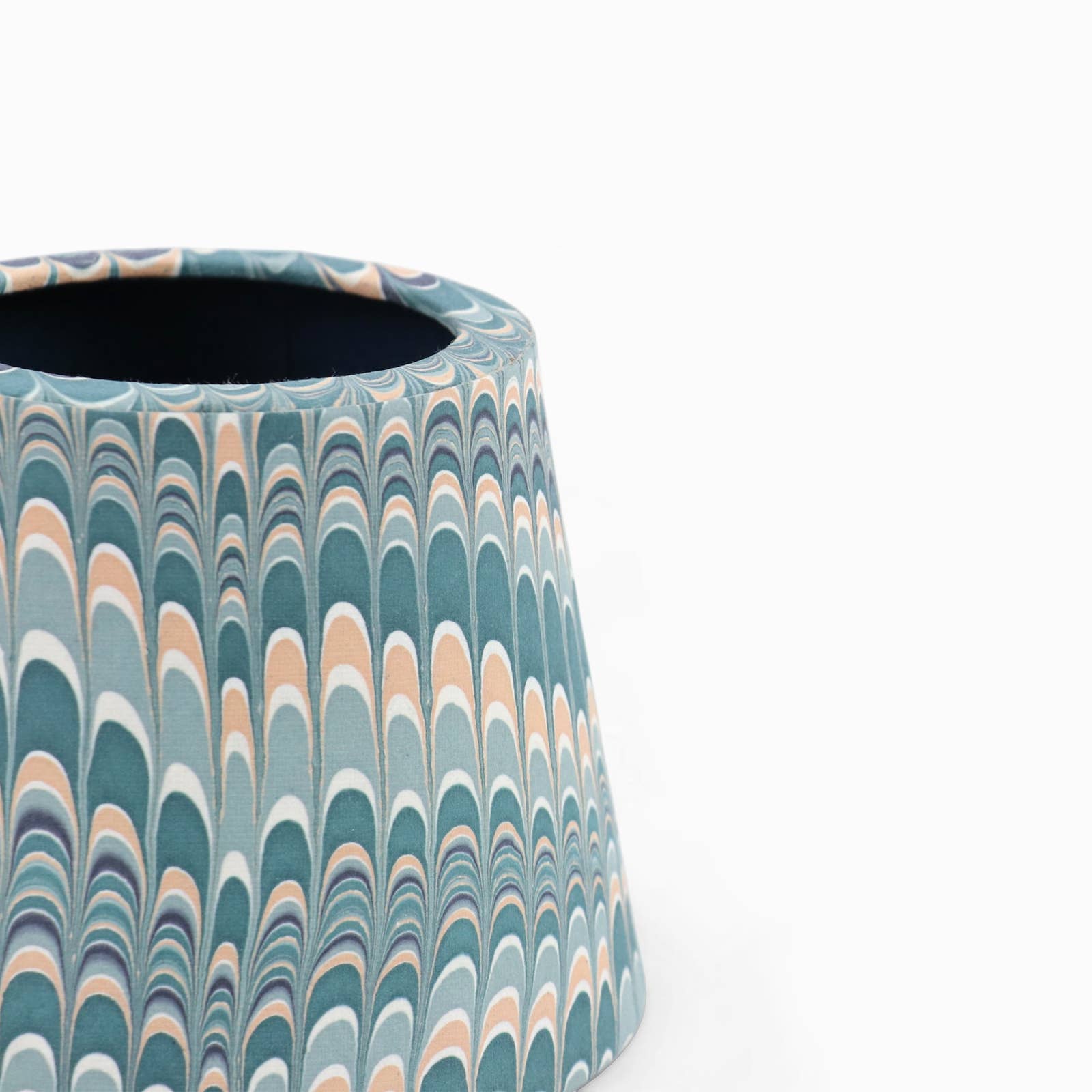 Blue Ochre Mountain hand-marbled paper Poldina lamp shade cover by Kevin Francis Design