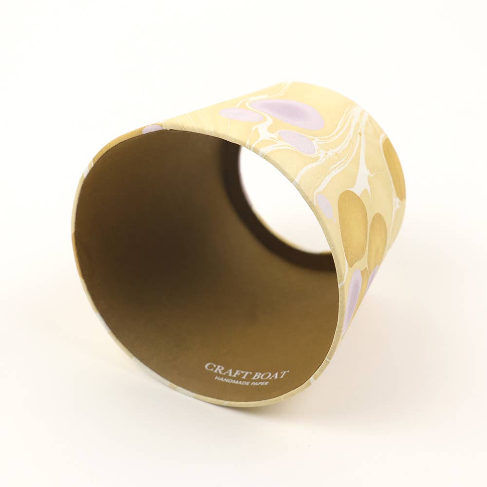 Canary Lilac Pebble hand-marbled paper Poldina lamp shade cover by Kevin Francis Design