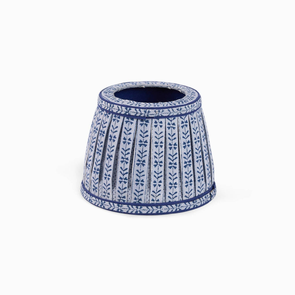 Harbor Blue Floral Stripe block-printed cotton Poldina lamp shade cover by Kevin Francis Design