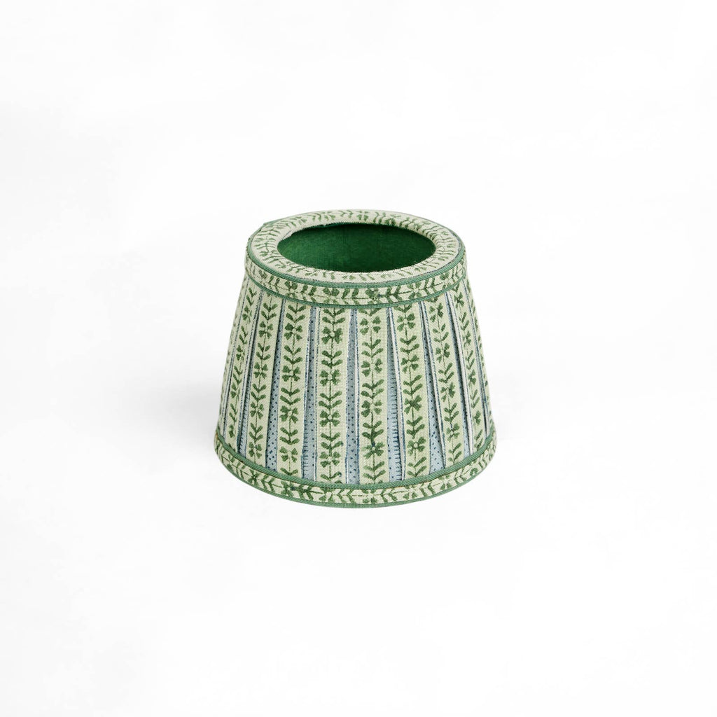 Mint Sky Rhea block-printed cotton Poldina lamp shade cover by Kevin Francis Design