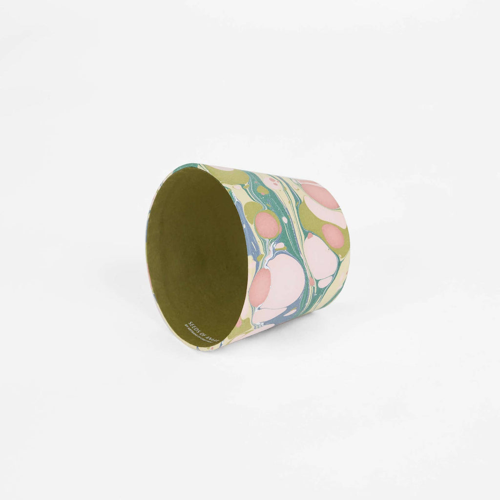 Moss Pebble hand-marbled paper Poldina lamp shade cover by Kevin Francis Design