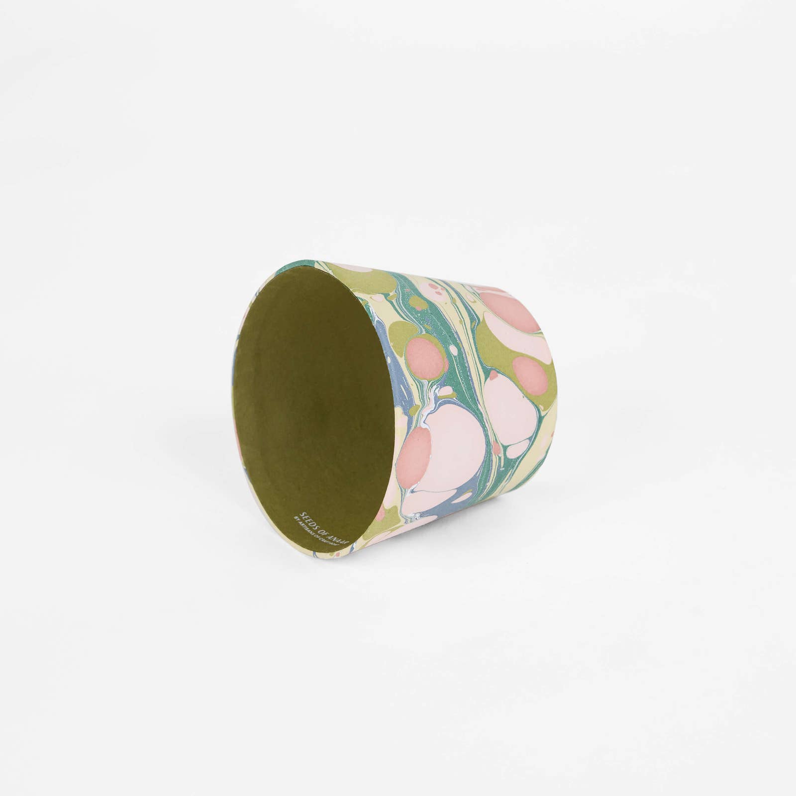 Moss Pebble hand-marbled paper Poldina lamp shade cover by Kevin Francis Design