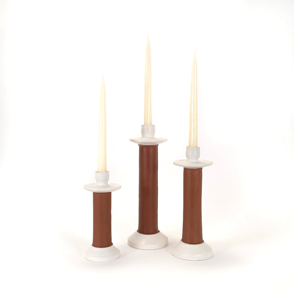 Leather-Wrapped Taper Candle Holder by Kevin Francis Design | Luxury Area Rugs & Home Decor