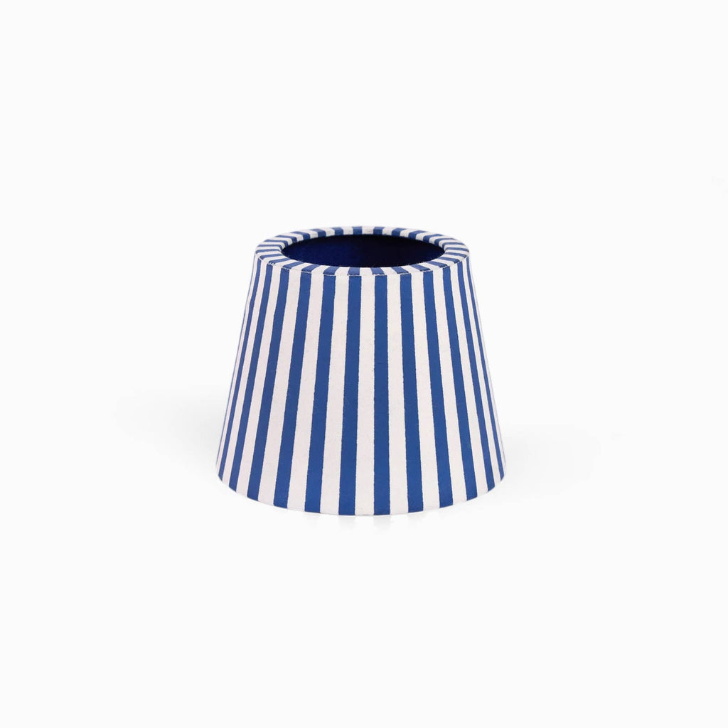 Harbor Blue Bengal Stripe block-printed paper Poldina lamp shade cover by Kevin Francis Design