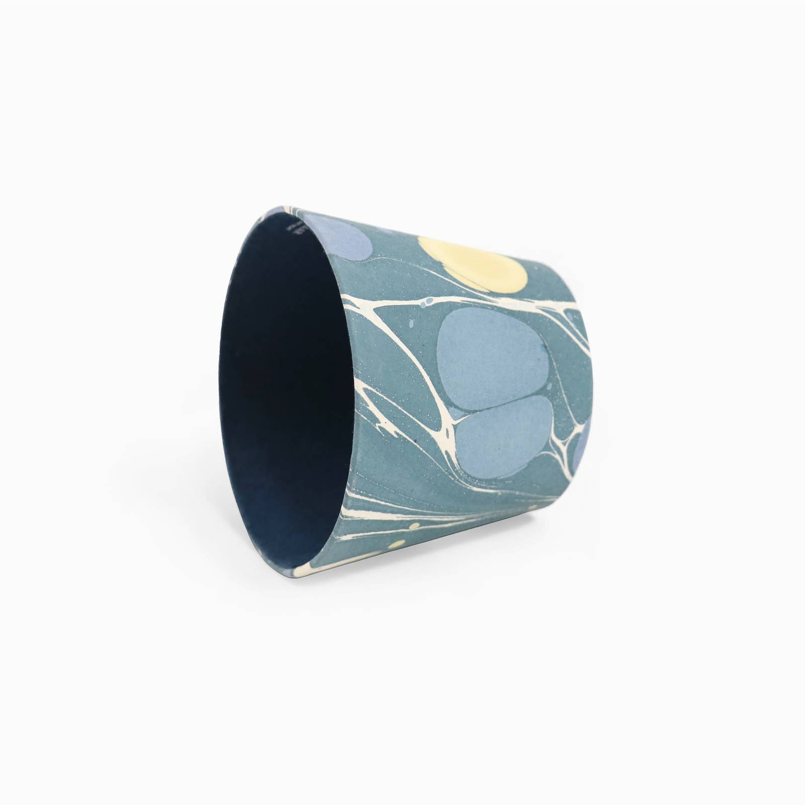 Blue Yellow Pebble hand-marbled paper Poldina lamp shade cover by Kevin Francis Design
