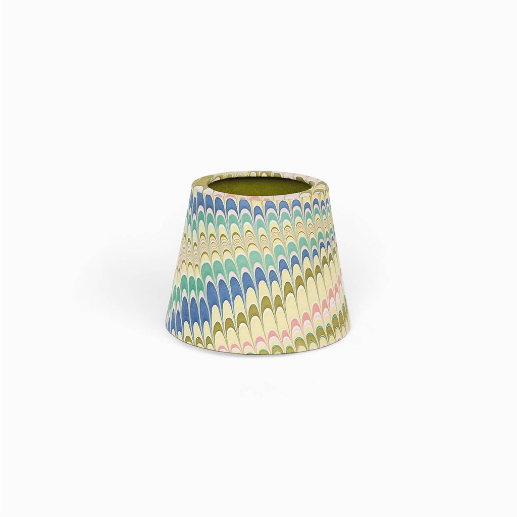 Moss Mountain hand-marbled paper Poldina lamp shade cover by Kevin Francis Design