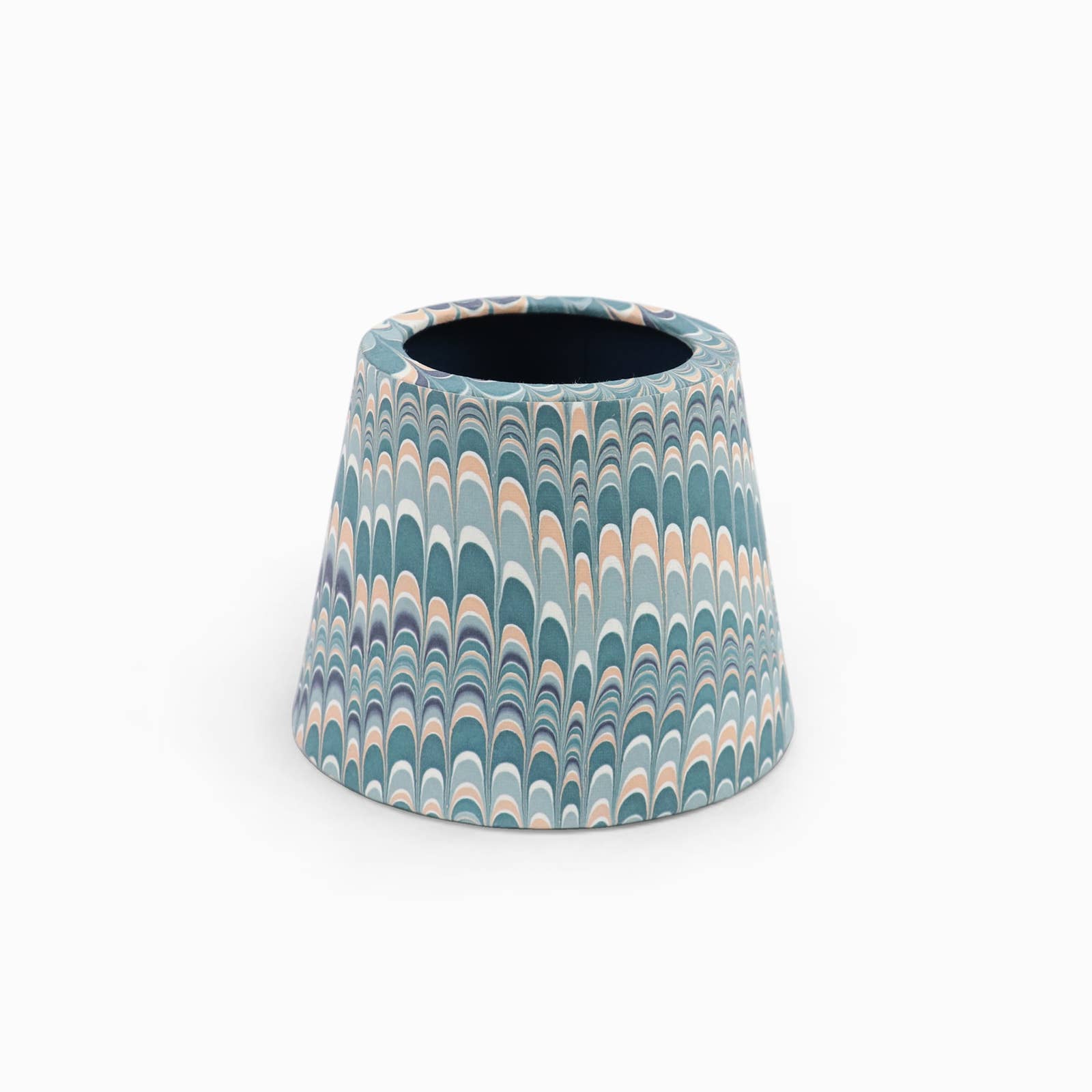 Blue Ochre Mountain hand-marbled paper Poldina lamp shade cover by Kevin Francis Design