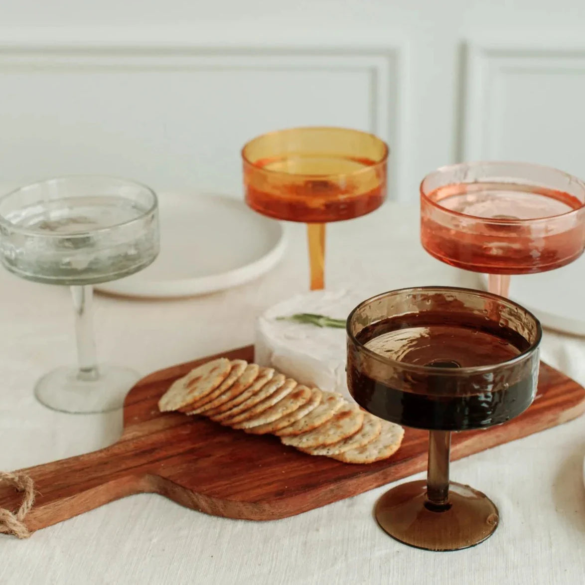 Handblown Hammered Coupe Cocktail Glasses (Amber) by Kevin Francis Design | Luxury Area Rugs & Home Decor