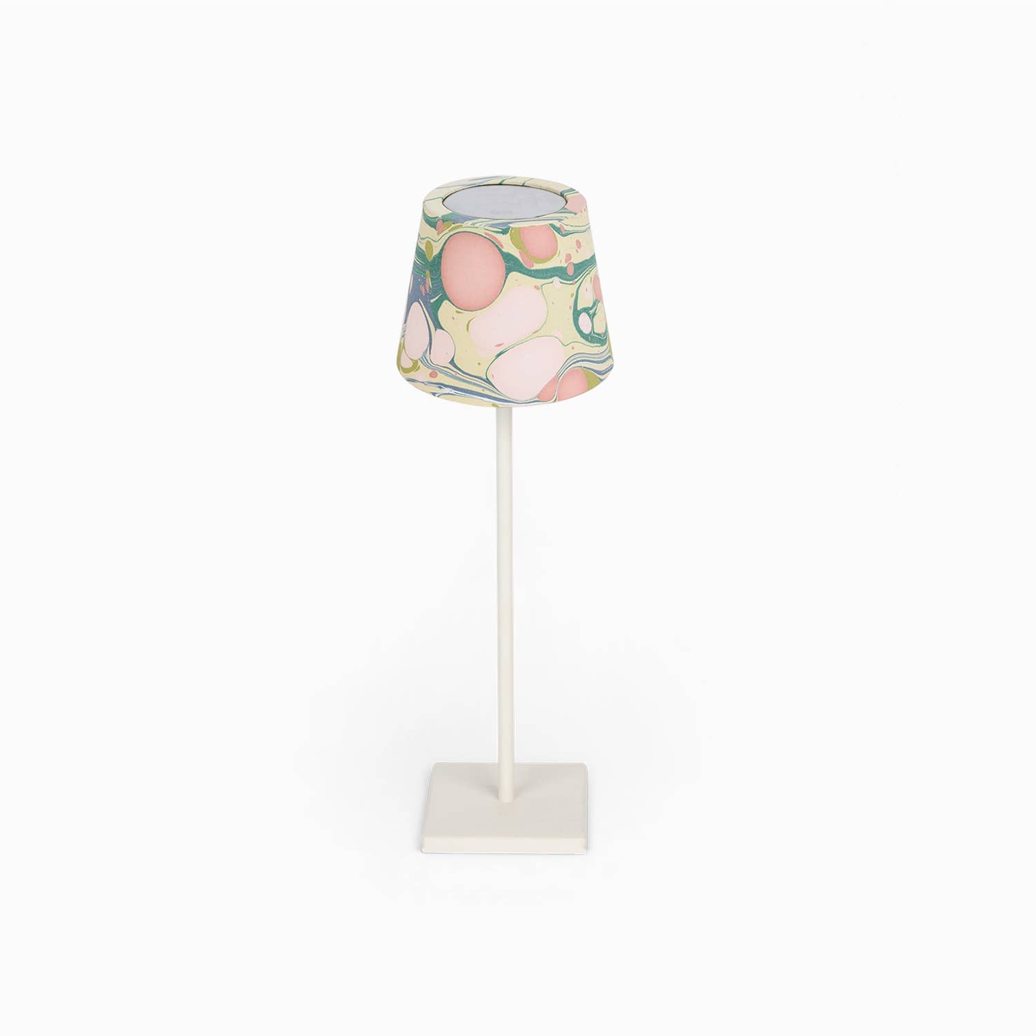 Moss Pebble hand-marbled paper Poldina lamp shade cover by Kevin Francis Design