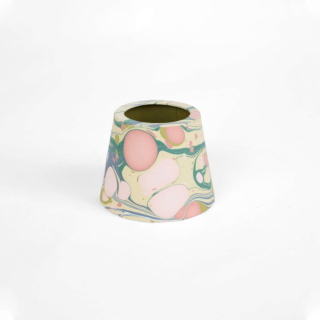 Moss Pebble hand-marbled paper Poldina lamp shade cover by Kevin Francis Design