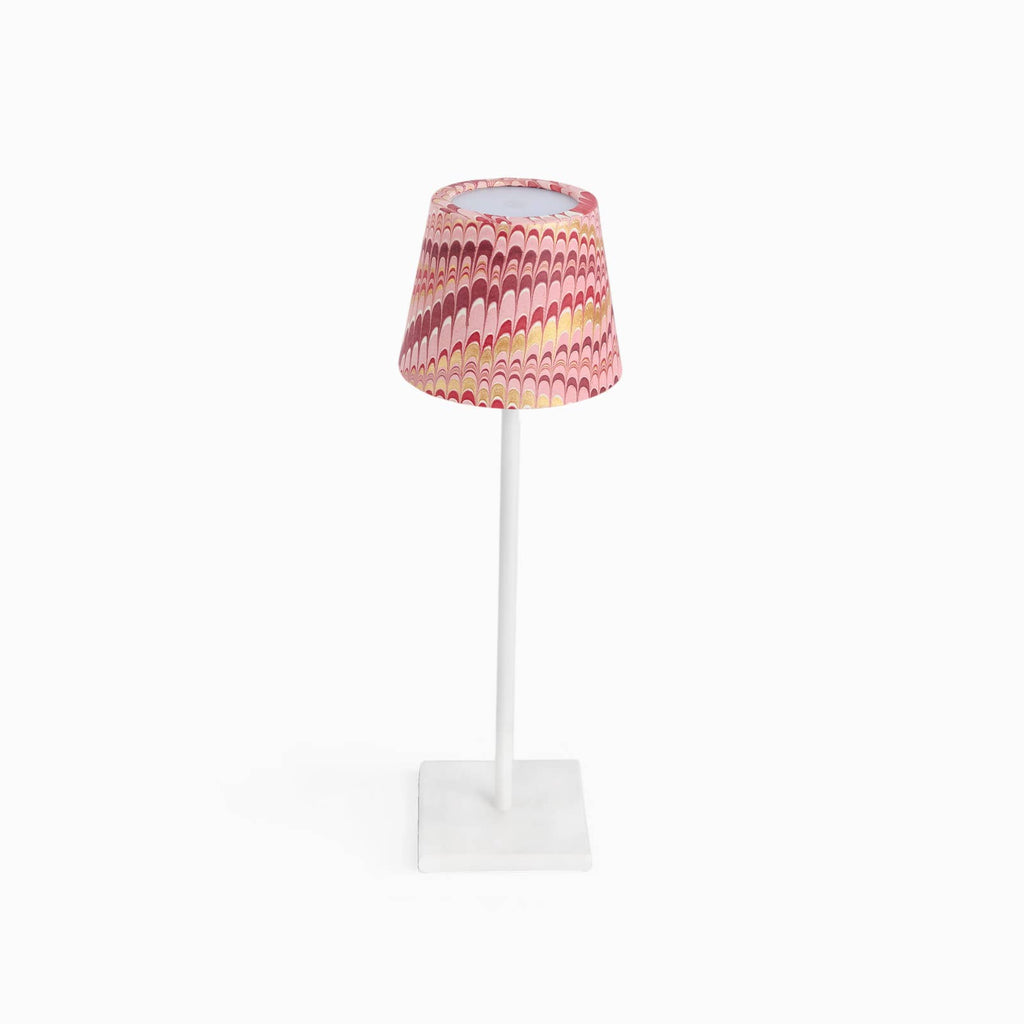 Garnet Red Mountain hand-marbled paper Poldina lamp shade cover by Kevin Francis Design