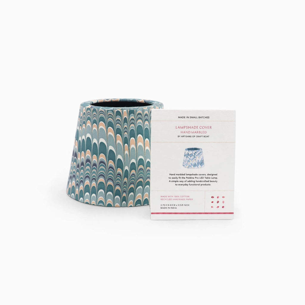 Blue Ochre Mountain hand-marbled paper Poldina lamp shade cover by Kevin Francis Design