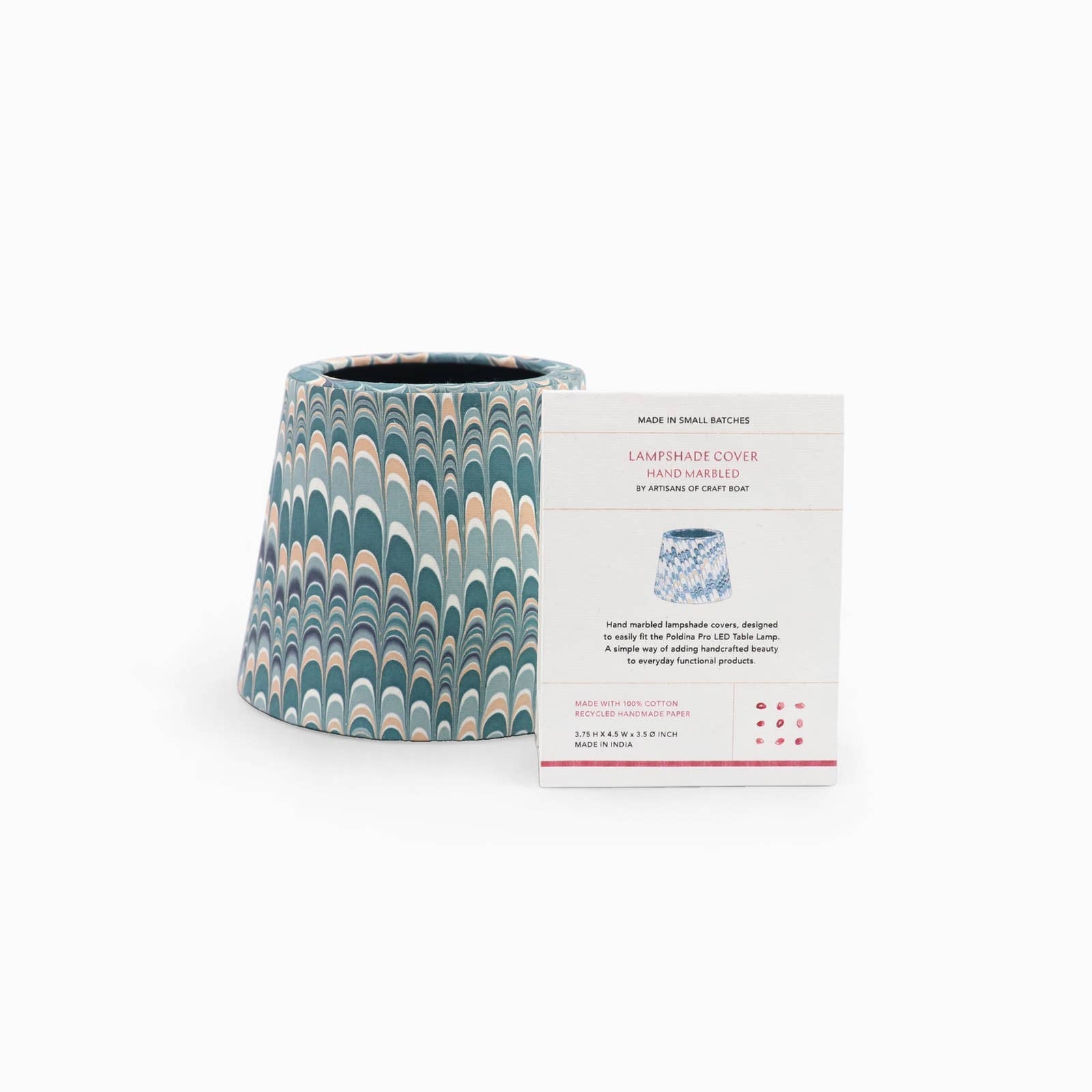 Blue Ochre Mountain hand-marbled paper Poldina lamp shade cover by Kevin Francis Design
