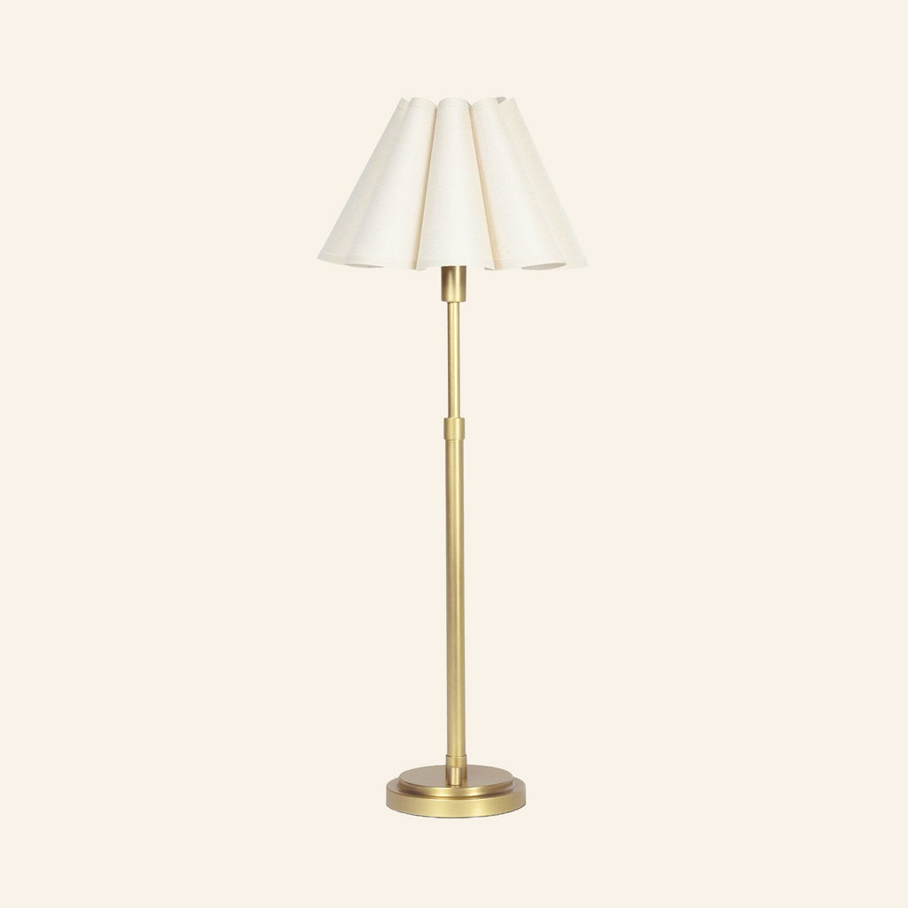 27 inch Arabella natural brass buffet lamp with cream scalloped shade