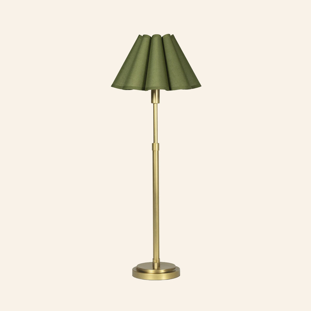27 inch Arabella natural brass buffet lamp with green scalloped shade