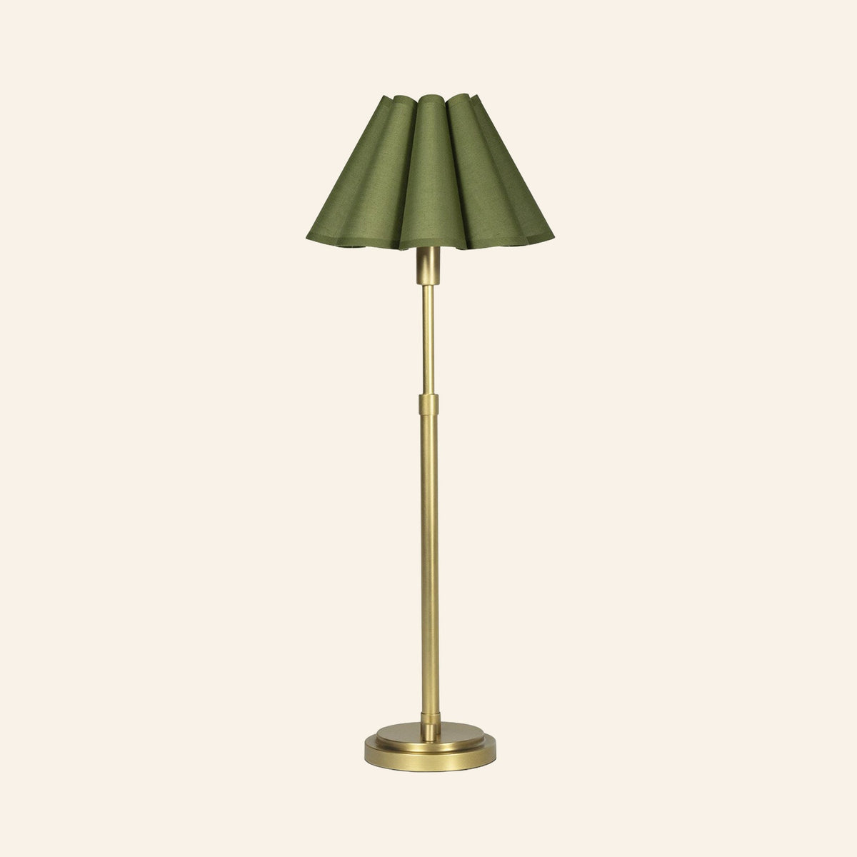 27 inch Arabella natural brass buffet lamp with green scalloped shade