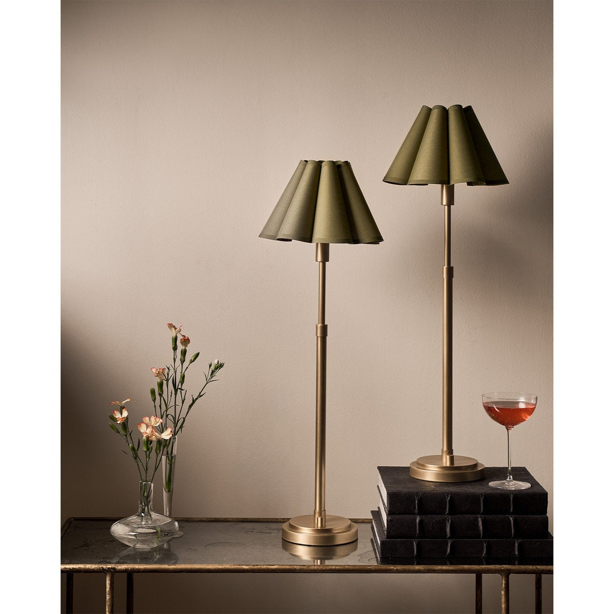 Detail of the Arabella green scalloped linen shade