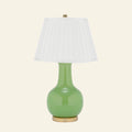 28-inch Kelly green ceramic table lamp with single gourd shape by Kevin Francis Design, featuring a white base and elegant design.
