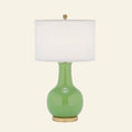 28-inch Kelly green ceramic table lamp with single gourd shape by Kevin Francis Design, featuring a classic and elegant design.