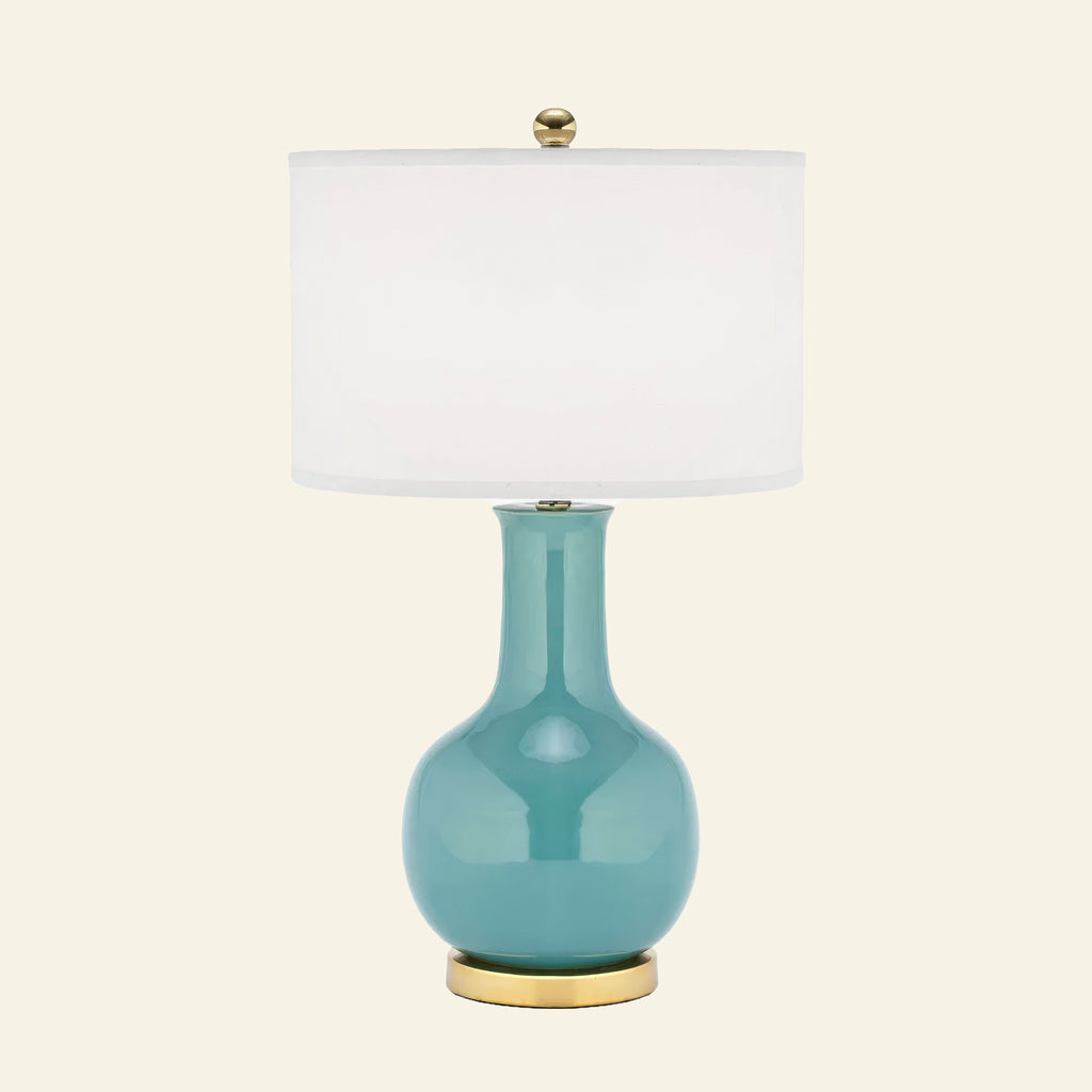 28" Augusta Teal Blue Single Gourd Ceramic Table Lamp by Kevin Francis Design | Luxury Area Rugs & Home Decor