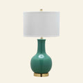 Forest green ceramic table lamp with gourd shape, 28-inch height, designed by Kevin Francis Design.