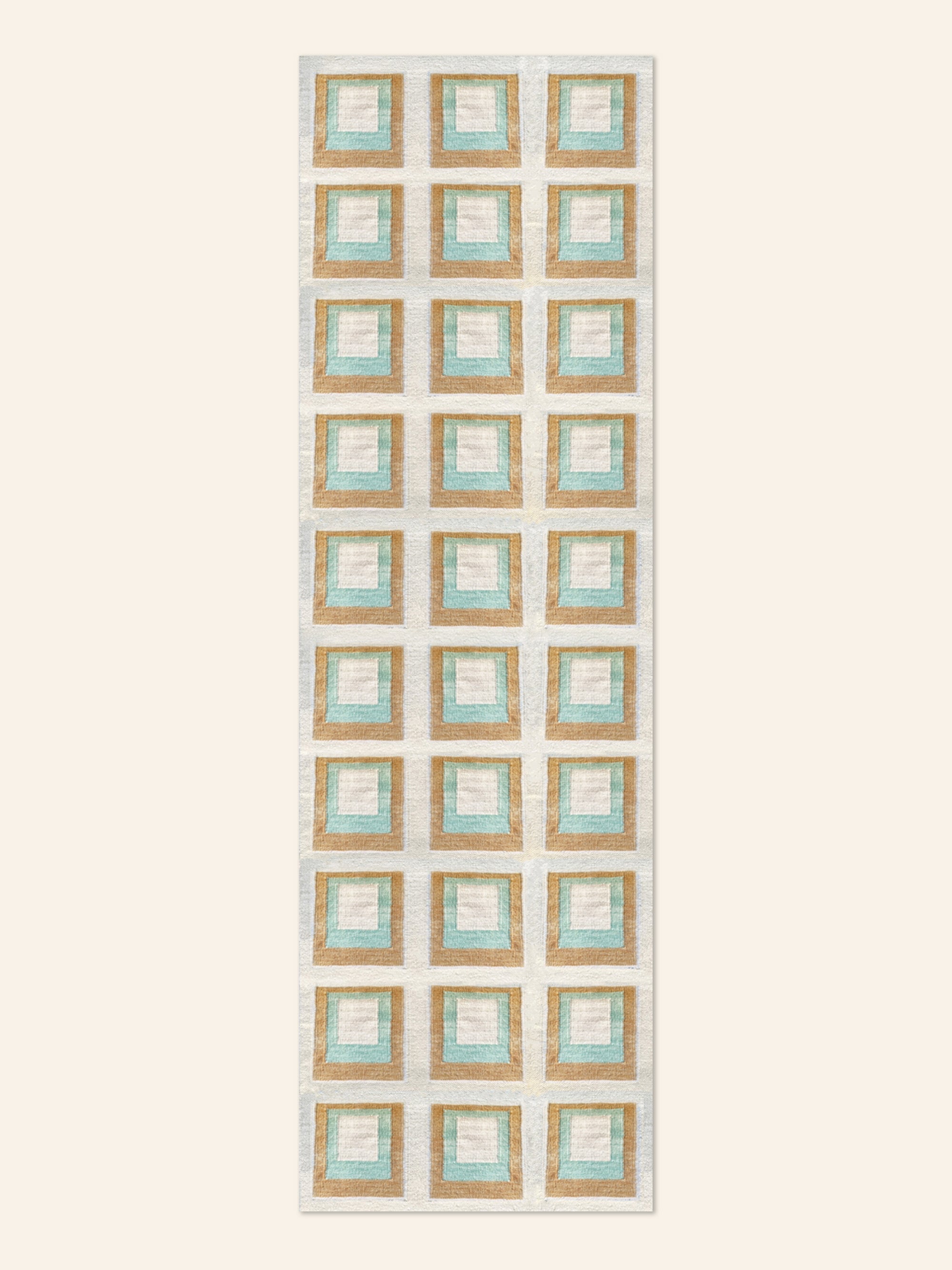 Aqua & Tan Silver Lake Color Study Handwoven Wool Flatweave Runner Rug by Kevin Francis Design
