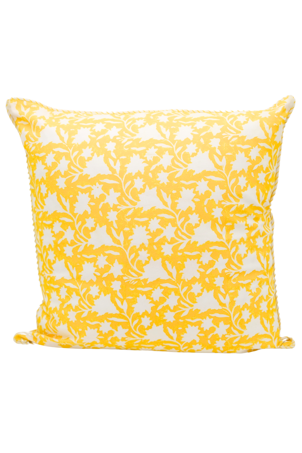 Saffron yellow reversible bird block print pillow cover, 20x20, hand printed in Jaipur