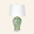 25-inch Clementine green hand-painted chinoiserie ceramic table lamp on a faceted crystal base by Kevin Francis Design.