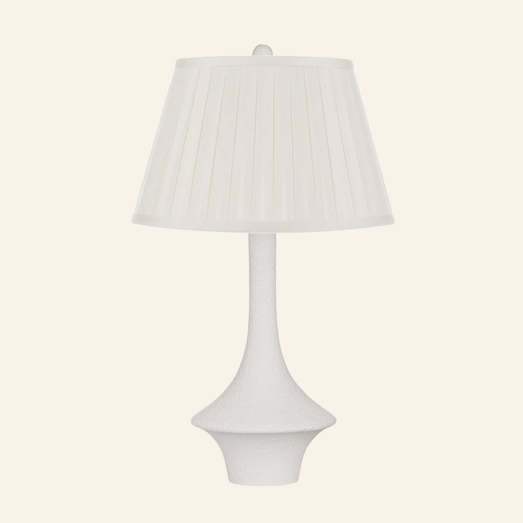 Constance matte white flared table lamp with a Brook Cream silk box pleat shade.