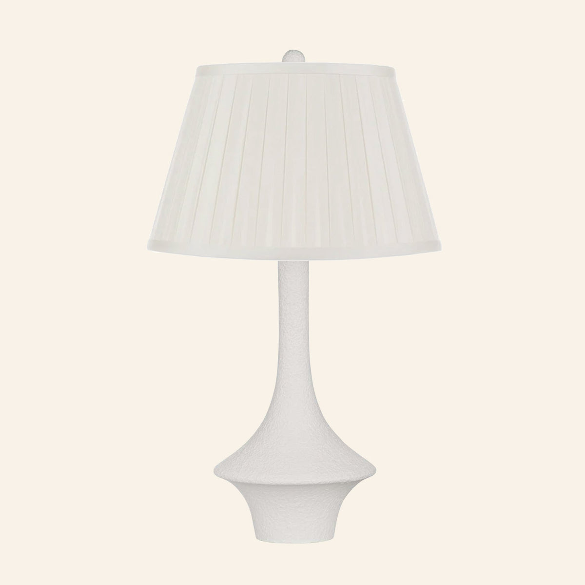 Constance matte white flared table lamp with a Brook Cream silk box pleat shade.