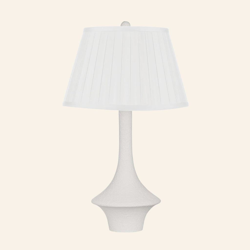 Constance matte white flared table lamp with a Brook Off-White silk box pleat shade.