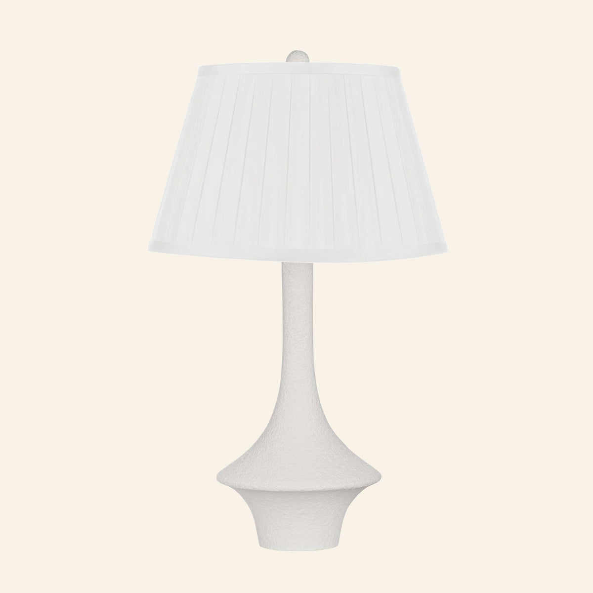 Constance matte white flared table lamp with a Brook Off-White silk box pleat shade.