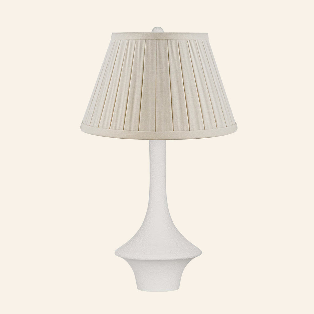 Constance matte white flared table lamp with a Heath Cream linen box pleat shade.