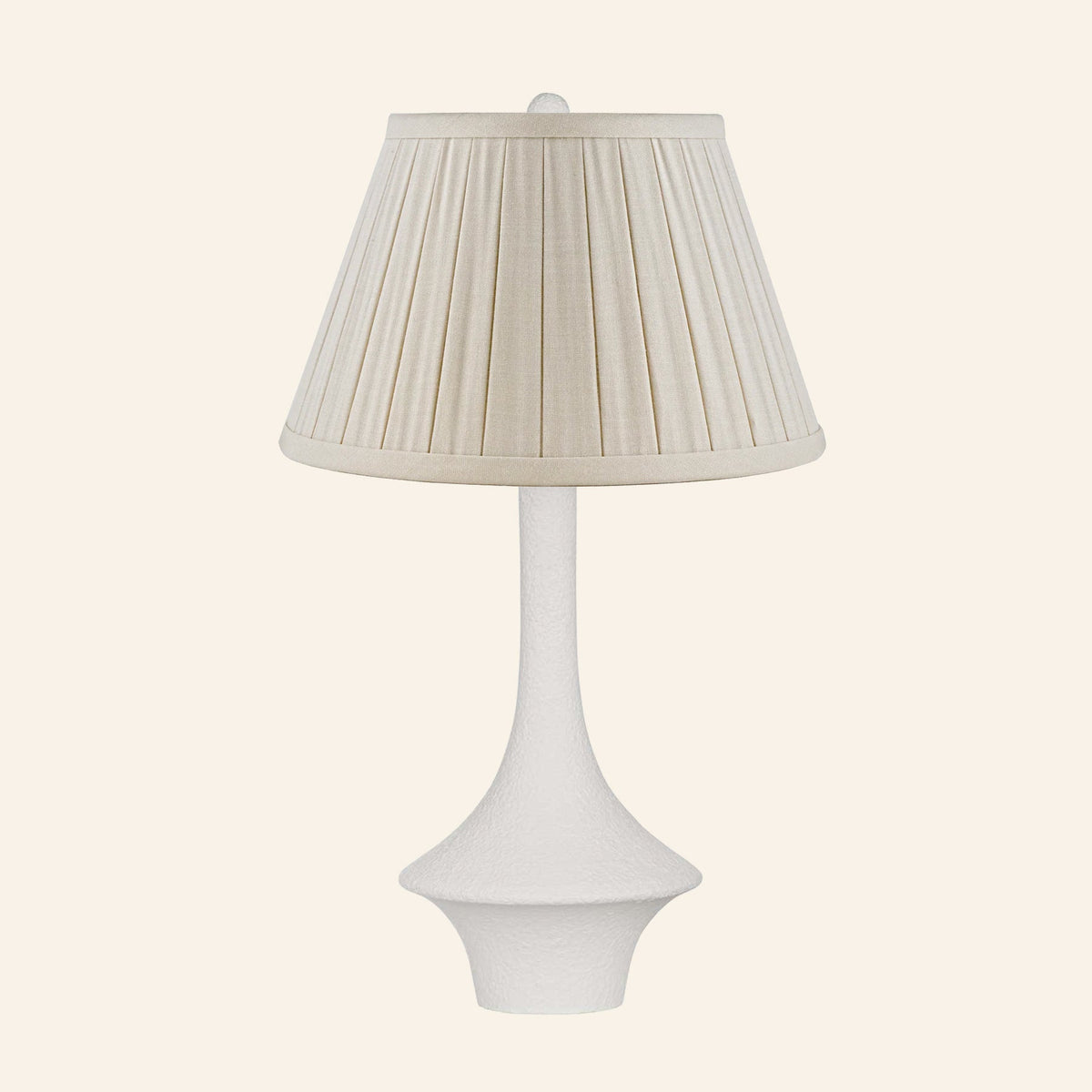 Constance matte white flared table lamp with a Heath Cream linen box pleat shade.