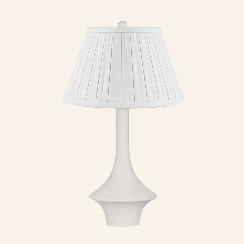 Constance matte white flared table lamp with a Heath White linen box pleat shade.