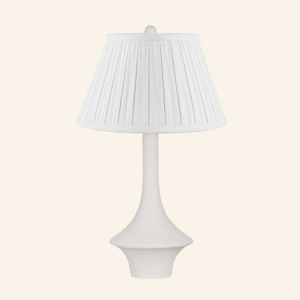 Constance matte white flared table lamp with a Heath White linen box pleat shade.