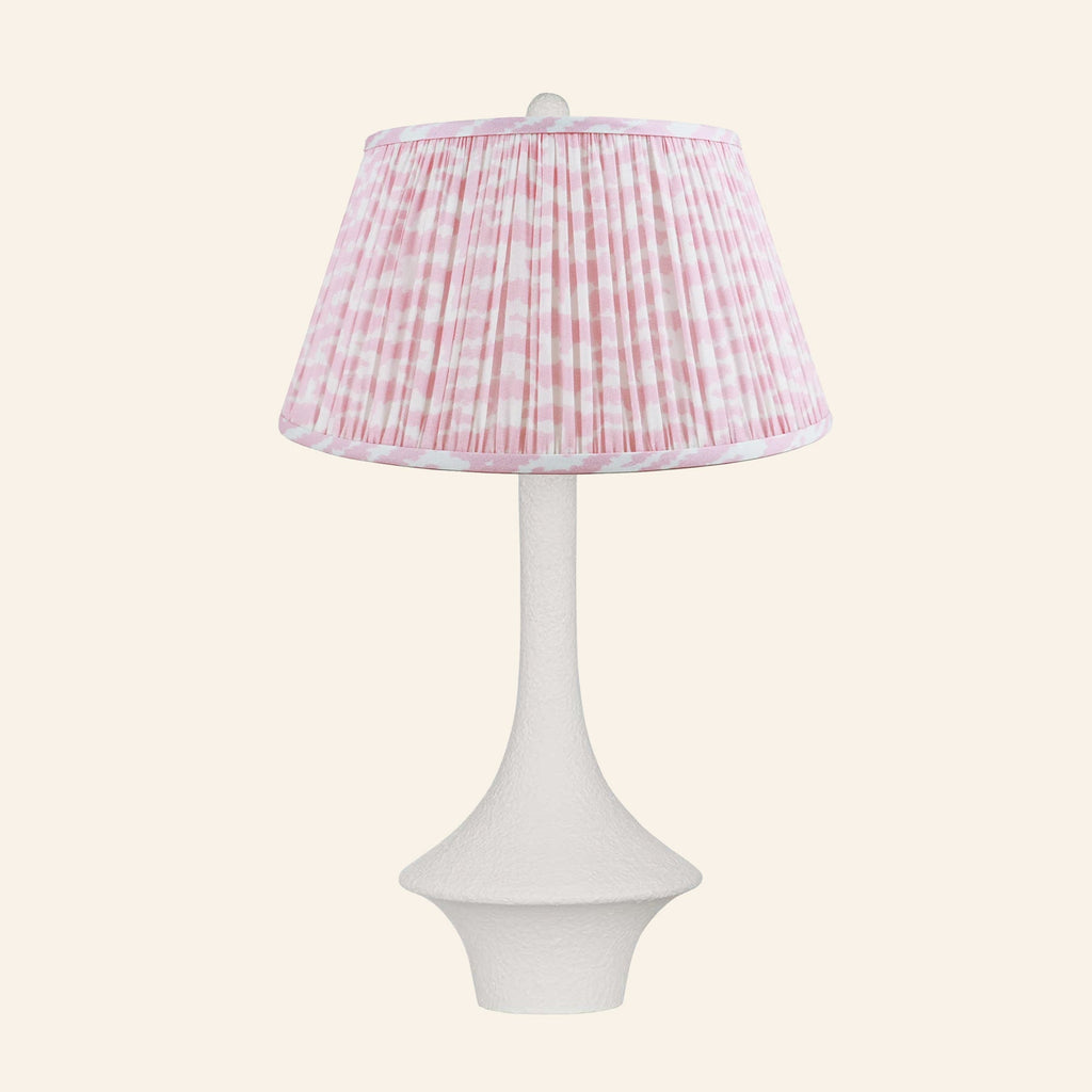 Constance matte white flared table lamp with a Rosewood Pink print pleated shade.