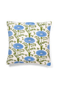 Blue floral block print pillow cover, 20x20, hand printed in Jaipur