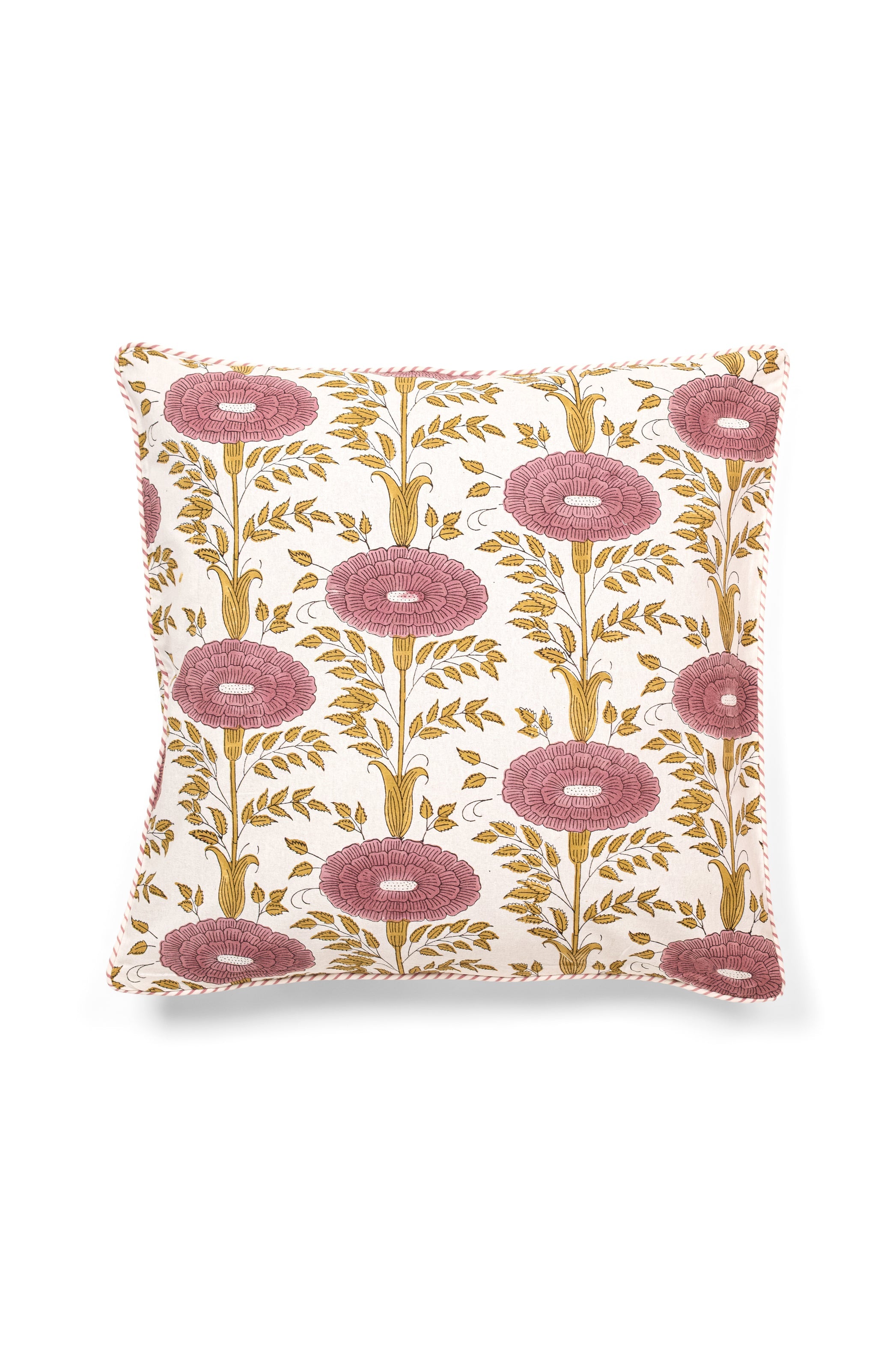 Purple floral block print pillow cover, 20x20, hand printed in Jaipur