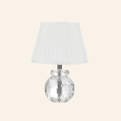 Kevin Francis Design 12-inch Daphne faceted crystal mini table lamp with white finish and elegant design.