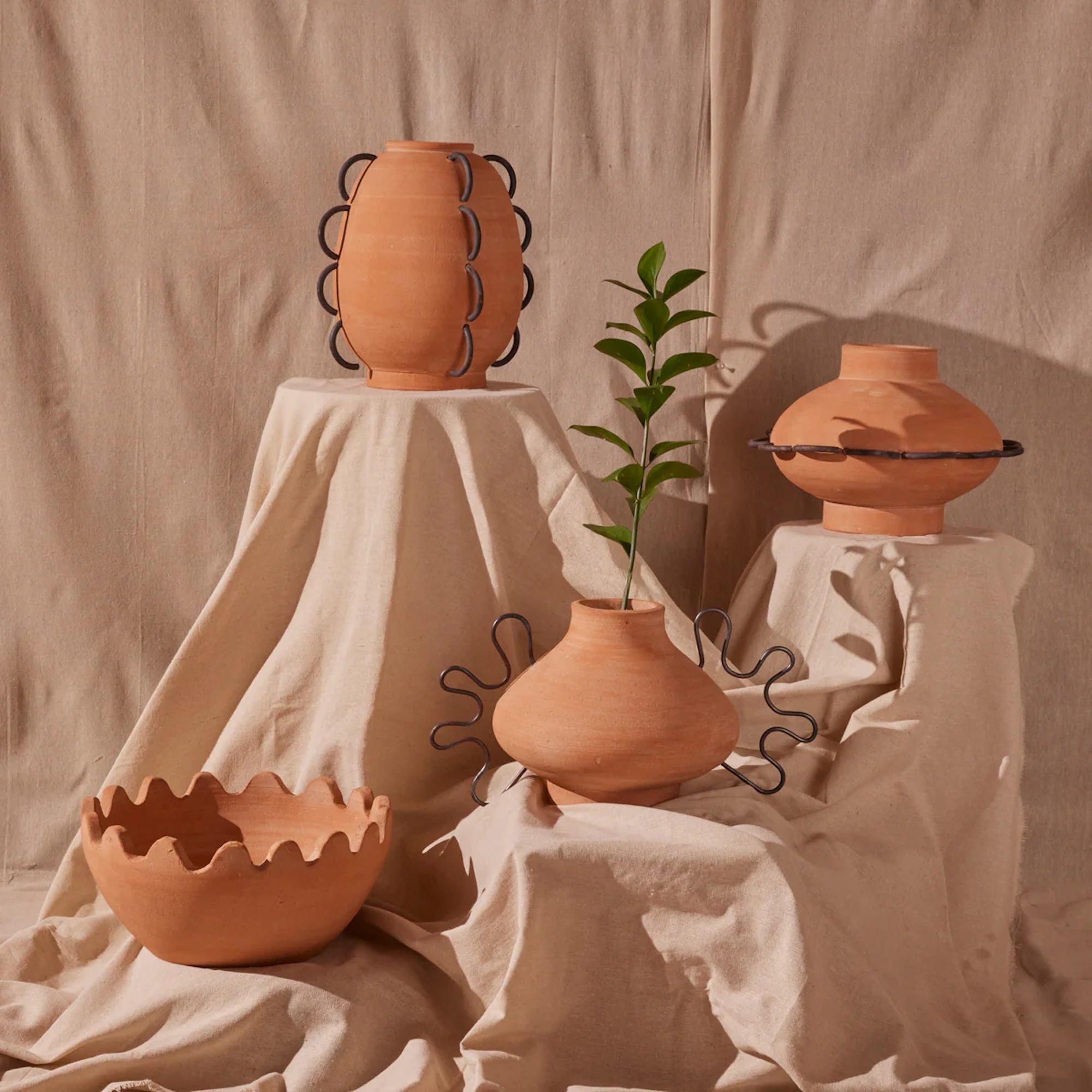 Ella Scalloped Terracotta Vase by Kevin Francis Design | Luxury Area Rugs & Home Decor