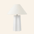 Kevin Francis Design 22-inch Evelyn white sculptural table lamp with a modern, artistic ceramic base and fabric shade.